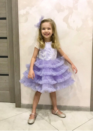 Lavender Beaded Tulle Tiered Flower Girl Dress